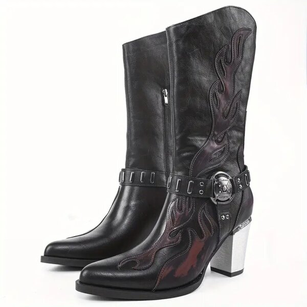 ROCK-HUS Stiefel Schwarz Flammen Rot