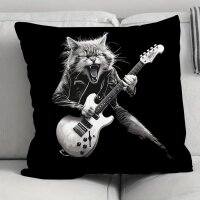 ROCK-HUS Kissenbezug 50x50cm Rockstar Katze mit Gitarre