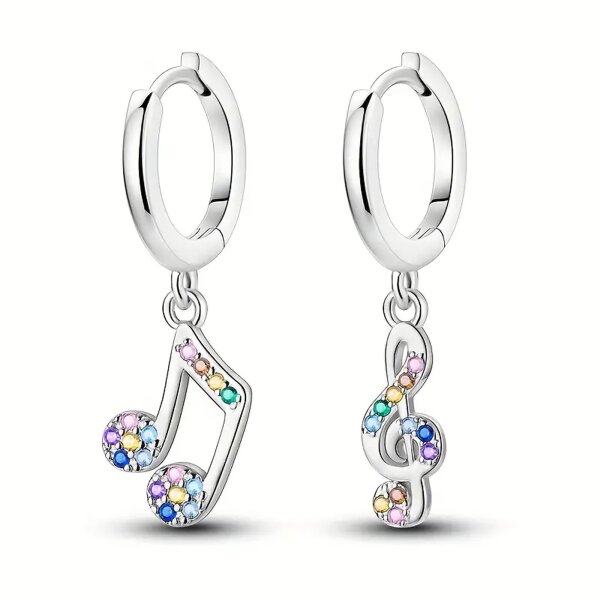 ROCK-HUS Ohrringe Note & Notenschlüssel 925er Sterlingsilber Strass Bunt