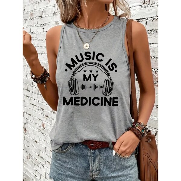 ROCK-HUS TankTop "Music is my Medicine" in Grau & Schwarz
