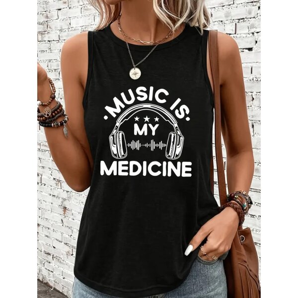 ROCK-HUS TankTop "Music is my Medicine" in Grau & Schwarz
