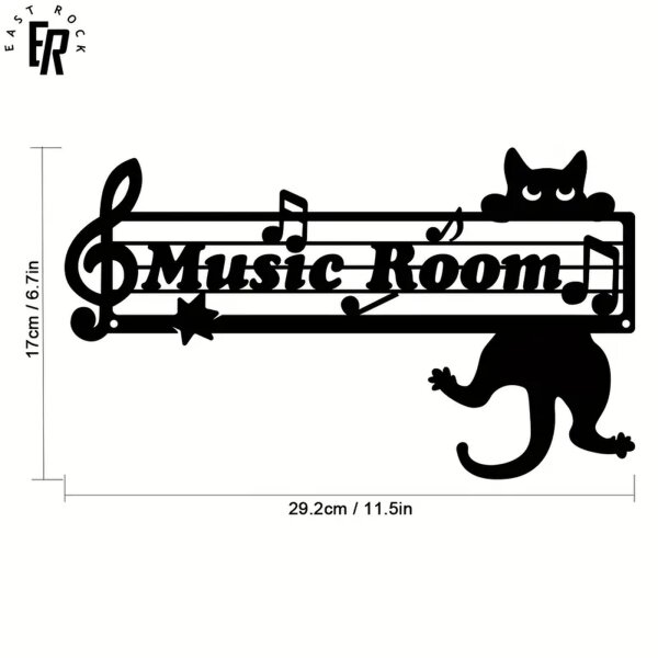 ROCK-HUS Metallschild Music Room Katze und Noten
