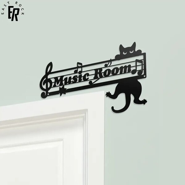 ROCK-HUS Metallschild Music Room Katze und Noten