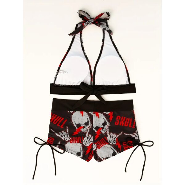 ROCK-HUS Bikini Heavy Skulls Rot Schwarz Grau