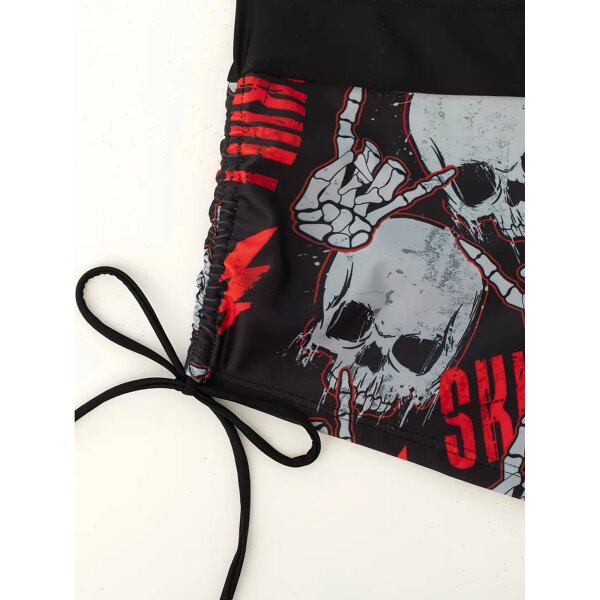 ROCK-HUS Bikini Heavy Skulls Rot Schwarz Grau