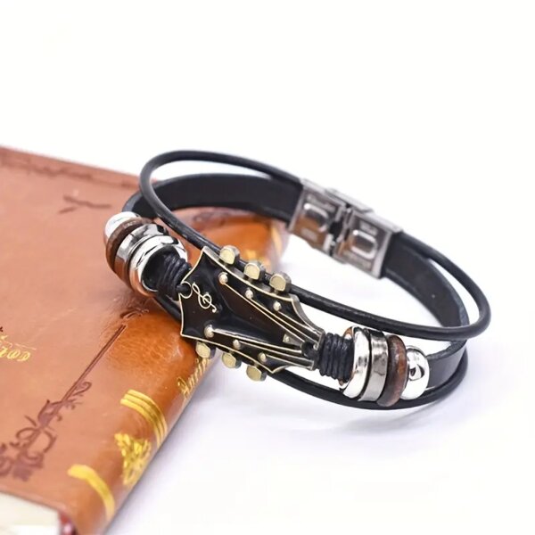 ROCK-HUS Lederarmband mit Gitarrenkopfplatte