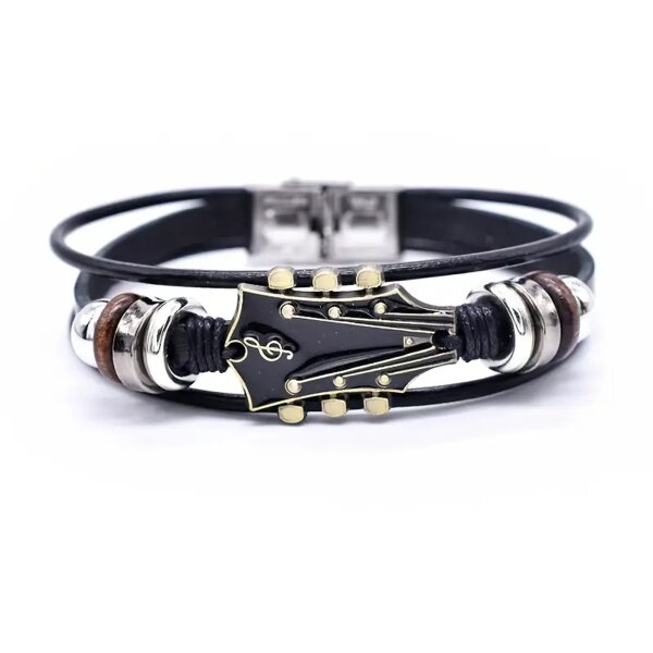 ROCK-HUS Lederarmband mit Gitarrenkopfplatte