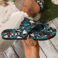 ROCK-HUS Sandalen Grüne Rosen mit Totenkopf