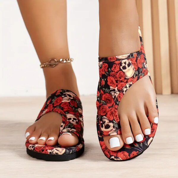 ROCK-HUS Sandalen Rote Rosen Totenkopf