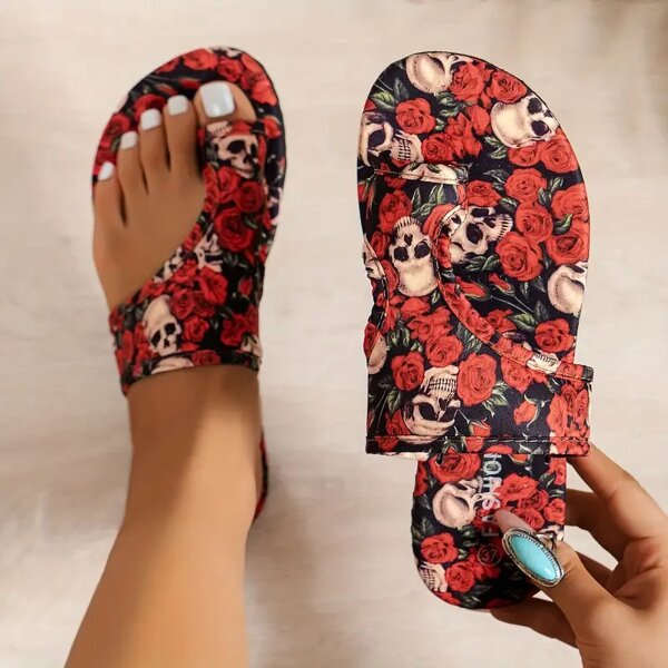 ROCK-HUS Sandalen Rote Rosen Totenkopf