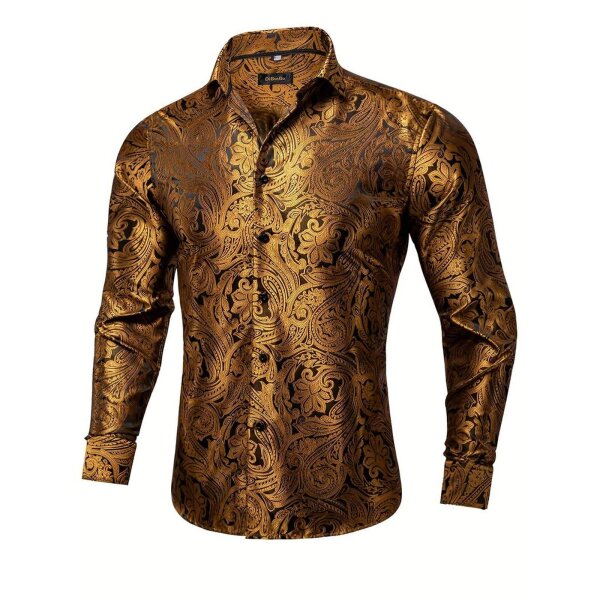 ROCK-HUS Hemd Gold-Schwarz Brokat-Art