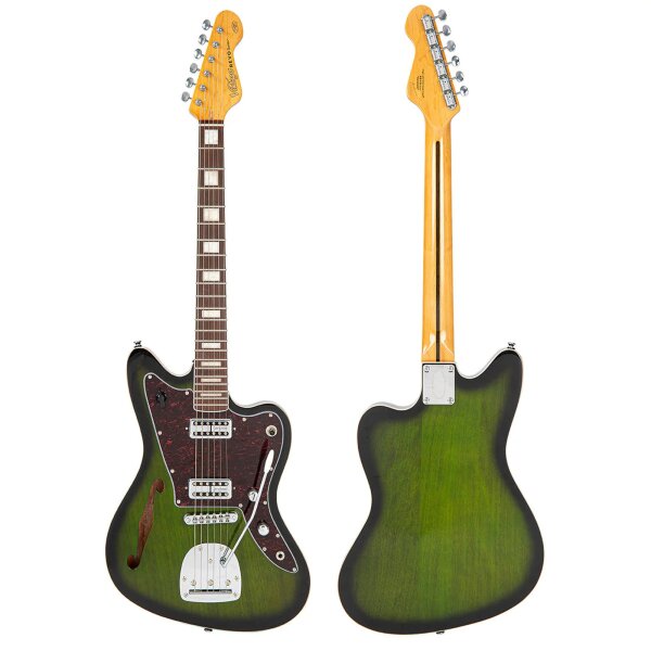 ROCK-HUS Vintage REVO VRS652GB Surfmaster Thinline Twin Greenburst Semi Hollow