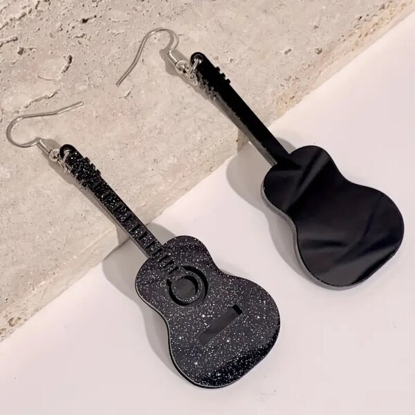 ROCK-HUS Ohringe Akustik Gitarre Schwarz Glitzer