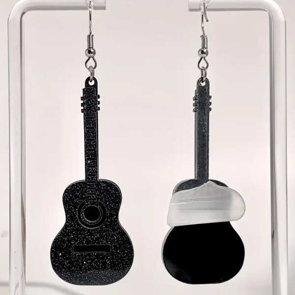 ROCK-HUS Ohringe Akustik Gitarre Schwarz Glitzer