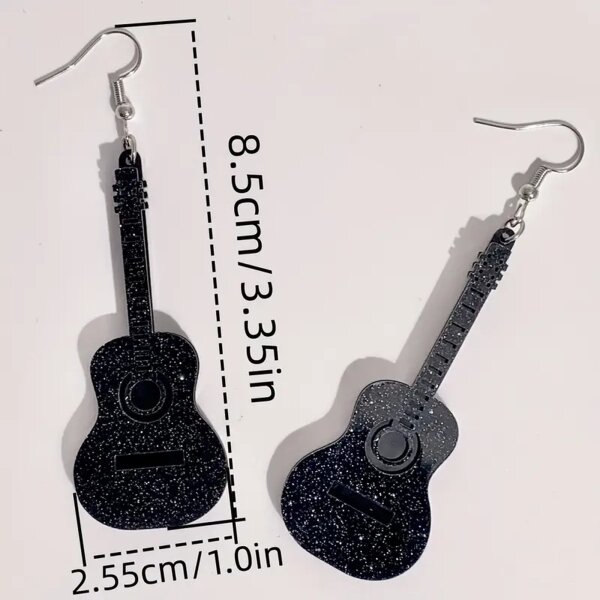 ROCK-HUS Ohringe Akustik Gitarre Schwarz Glitzer