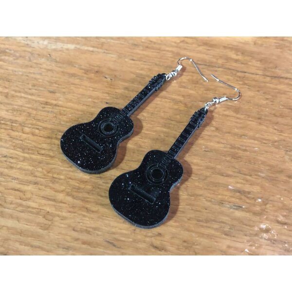 ROCK-HUS Ohringe Akustik Gitarre Schwarz Glitzer