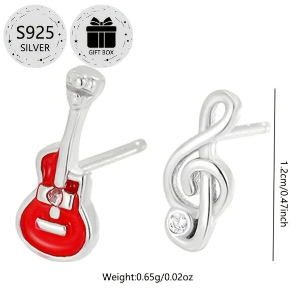 ROCK-HUS Ohrringe 925er Sterling Silber Notenschlüssel und Gitarre