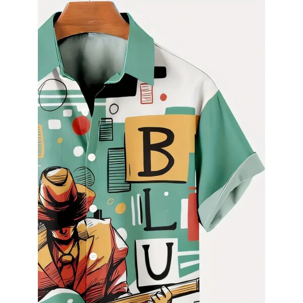 ROCK-HUS Hawai Hemd Blues Guitar Türkis