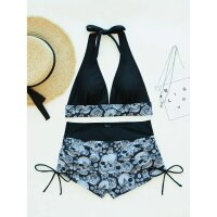 ROCK-HUS Bikini Grau/Schwarz Skull - Butterfly - Roses