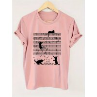 ROCK-HUS Damen T-Shirt Katzen hängen an Noten klein...