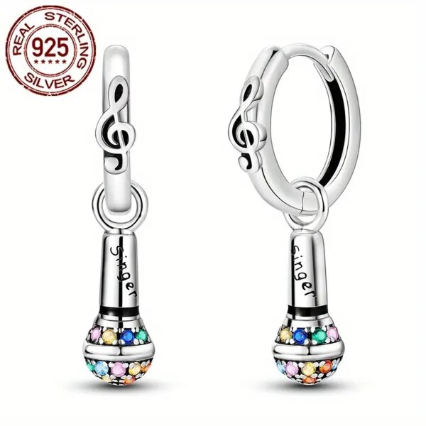 ROCK-HUS Ohrringe 925er Sterling Silber Microphone Strass Bunt