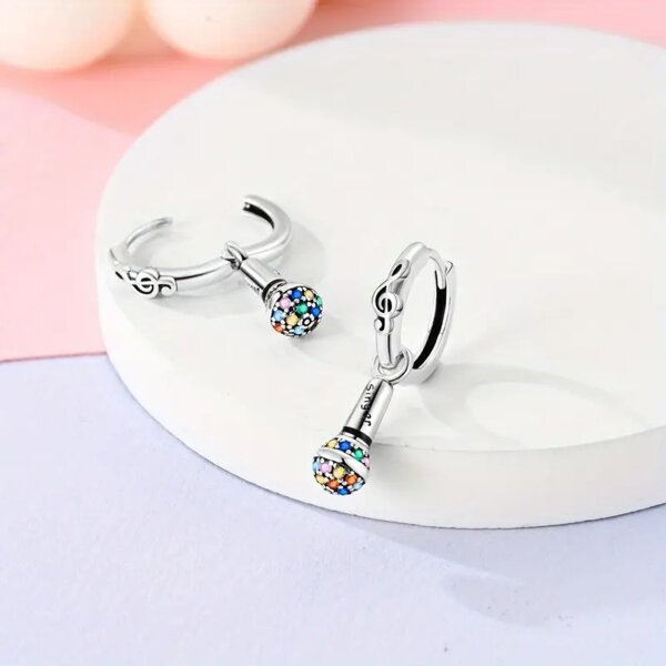 ROCK-HUS Ohrringe 925er Sterling Silber Microphone Strass Bunt
