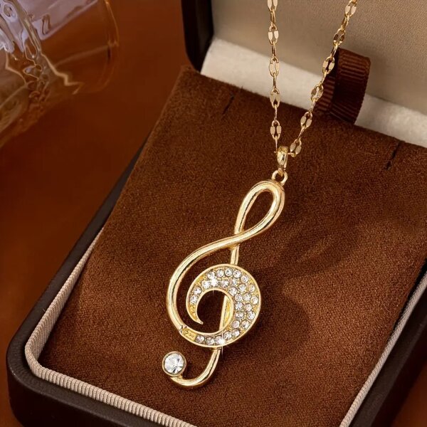 ROCK-HUS Halskette NotenschlÃ¼ssel Strass goldfarben