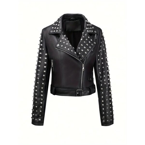 ROCK-HUS Faux Leather Biker-Style Q-Nieten Schwarz