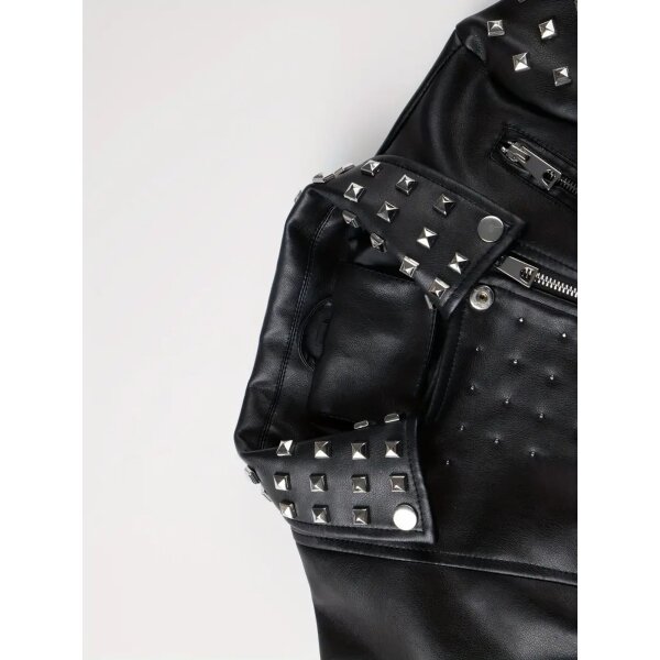 ROCK-HUS Faux Leather Biker-Style Q-Nieten Schwarz