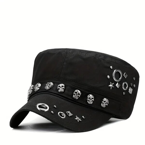 ROCK-HUS Cadet Hat Skulls & Nieten Kaki/Schwarz