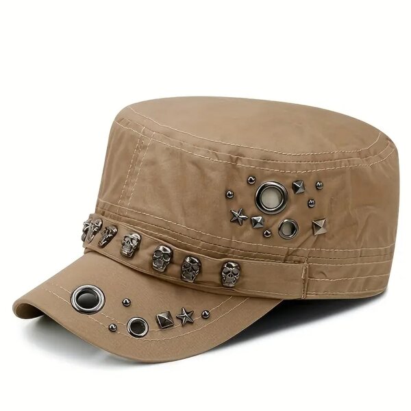 ROCK-HUS Cadet Hat Skulls & Nieten Kaki/Schwarz