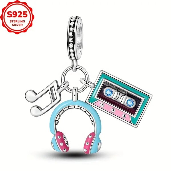 ROCK-HUS AnhÃ¤nger Kassette-KopfhÃ¶rer-Noten 925er Sterling Silber