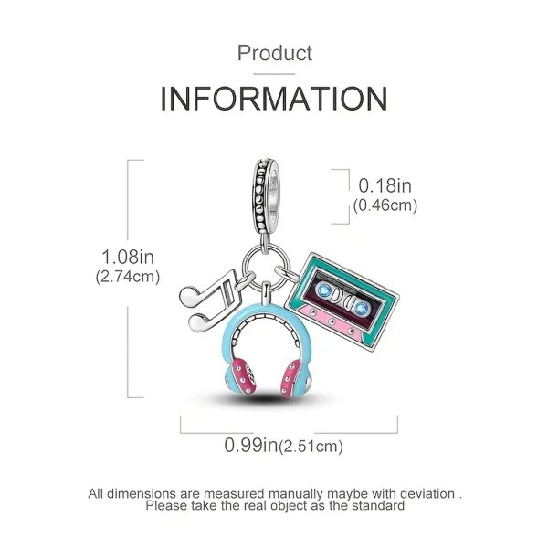 ROCK-HUS AnhÃ¤nger Kassette-KopfhÃ¶rer-Noten 925er Sterling Silber