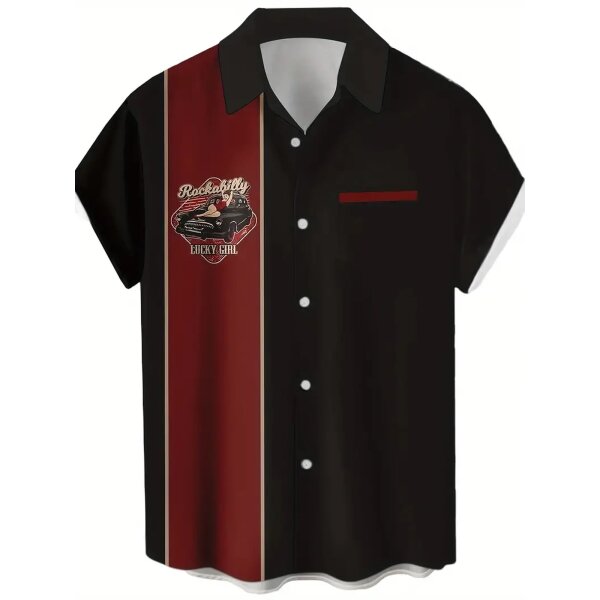 ROCK-HUS Damen Hemd Rockabilly Bowling schwarz-weinrot