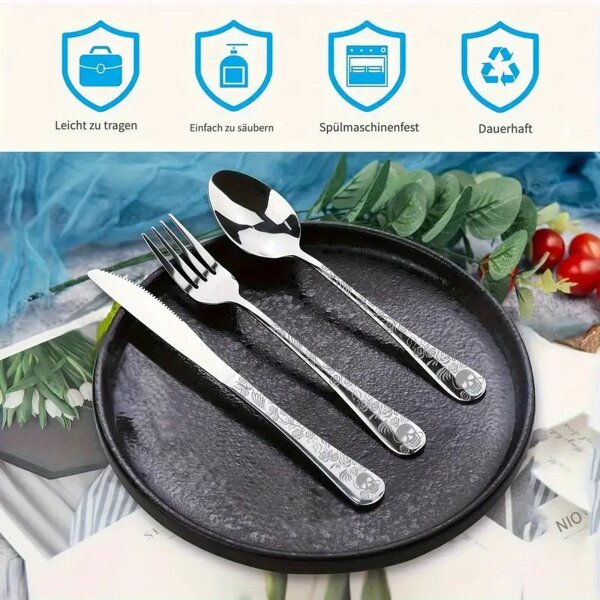 ROCK-HUS Besteck-Set 3teilig SkullÂ´n Roses silbern