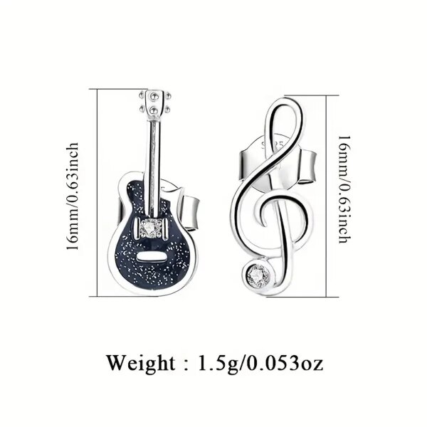 ROCK-HUS Ohrstecker Bassgitarre und NotenschlÃ¼ssel 925er Sterling Silber