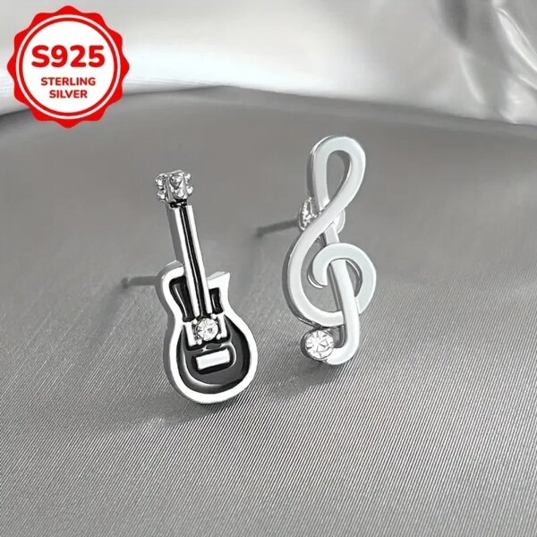 ROCK-HUS Ohrstecker Bassgitarre und NotenschlÃ¼ssel 925er Sterling Silber