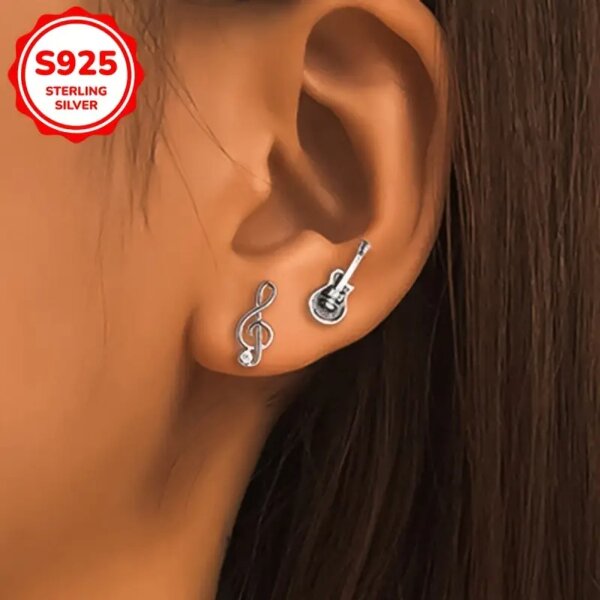 ROCK-HUS Ohrstecker Bassgitarre und NotenschlÃ¼ssel 925er Sterling Silber