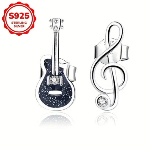 ROCK-HUS Ohrstecker Bassgitarre und NotenschlÃ¼ssel 925er Sterling Silber