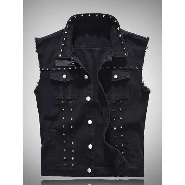 ROCK-HUS Weste Jeans Nieten Schwarz XL