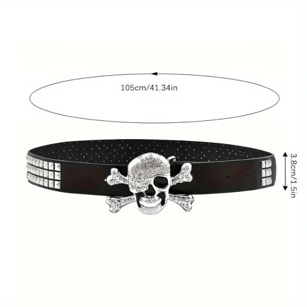 ROCK-HUS Gürtel Skull´n Bones Strass Schnalle flache Nieten