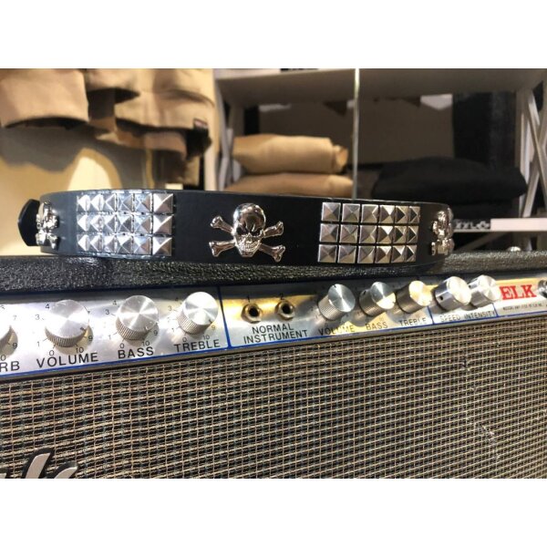 ROCK-HUS Gürtel Schwarz Skull´n Bones flach Nieten flach