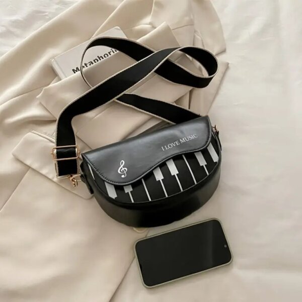 ROCK-HUS Clutch/Handtasche "I Love Music" Klaviatur Schwarz/Weiss