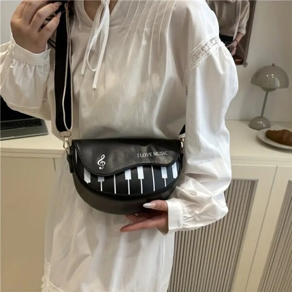 ROCK-HUS Clutch/Handtasche "I Love Music" Klaviatur Schwarz/Weiss