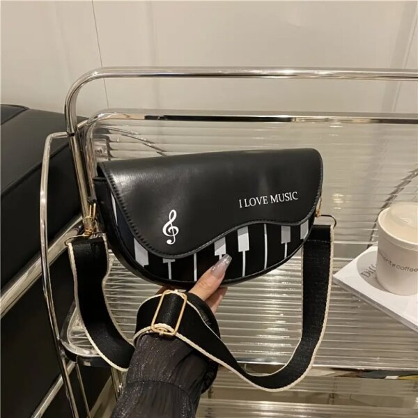 ROCK-HUS Clutch/Handtasche "I Love Music" Klaviatur Schwarz/Weiss