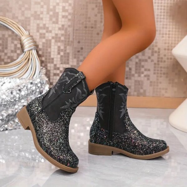 ROCK-HUS Cowboystiefel "Back in Black but with Glitter!"