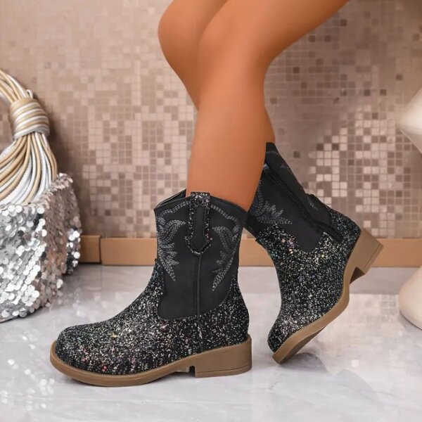 ROCK-HUS Cowboystiefel "Back in Black but with Glitter!"