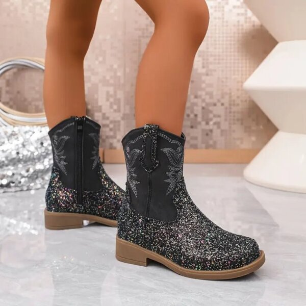 ROCK-HUS Cowboystiefel "Back in Black but with Glitter!"