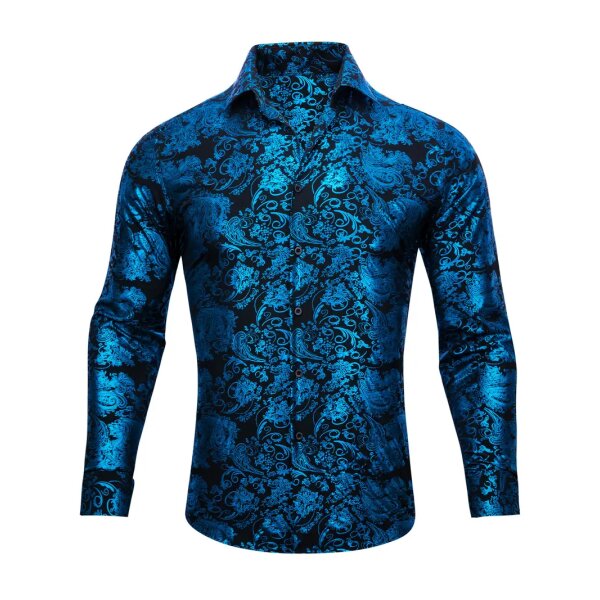 ROCK-HUS Hemd Brokat-Art Blau-Schwarz Hell