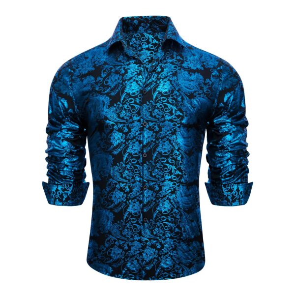 ROCK-HUS Hemd Brokat-Art Blau-Schwarz Hell